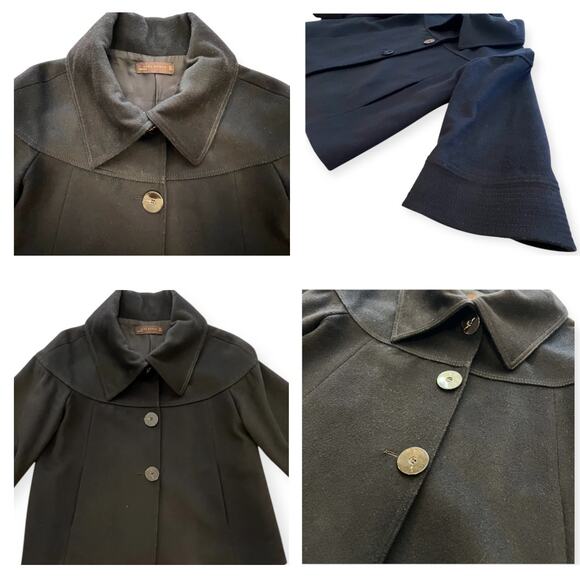 Zara Woman Retro Pea Coat Black 100 Percent Wool Size Large - Picture 4 of 12